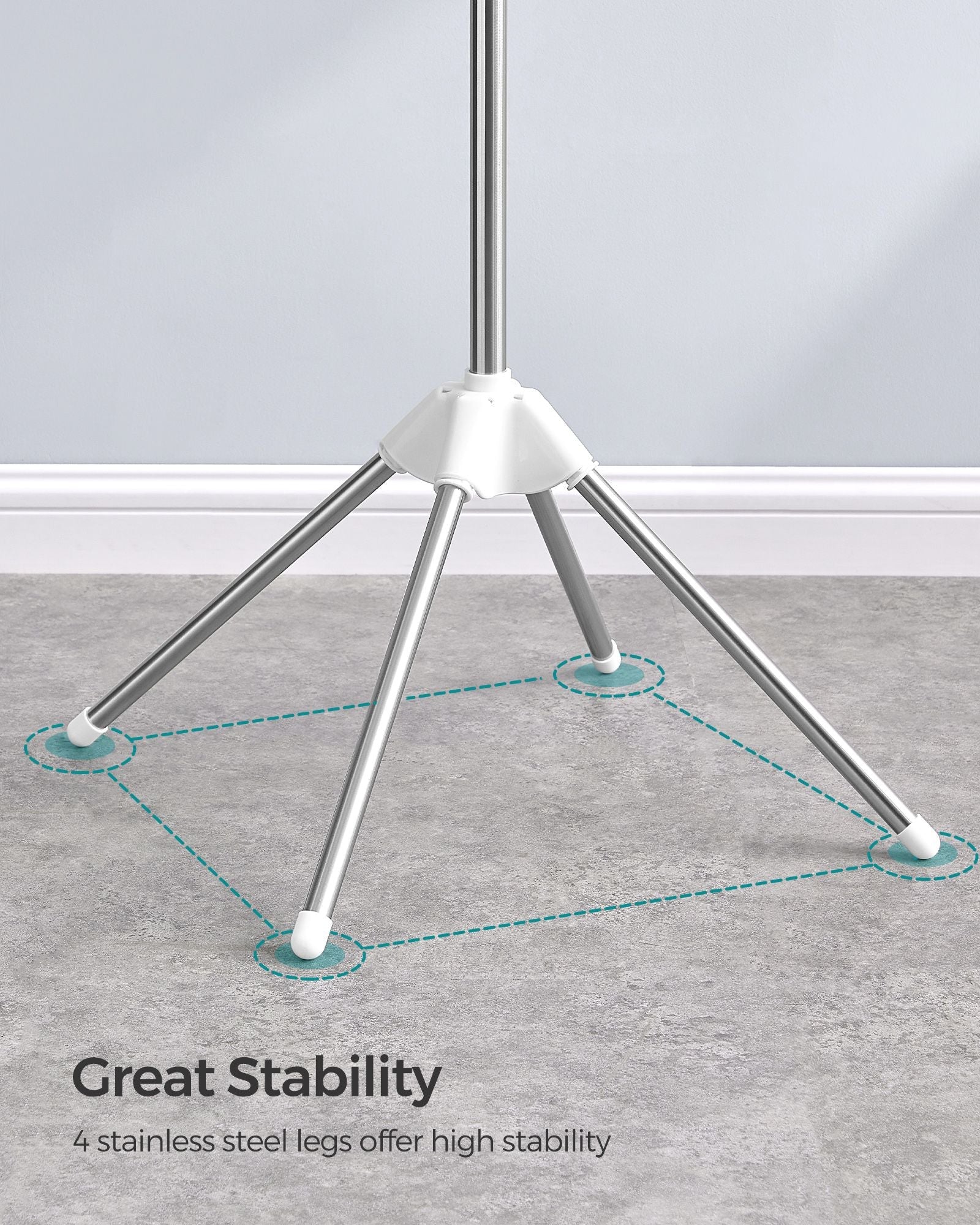 Folding Laundry Rack – Stainless Steel – White and Silver – 11 Rotatable Arms