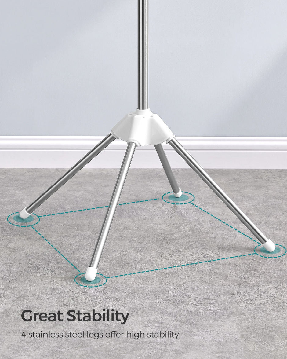 Folding Laundry Rack – Stainless Steel – White and Silver – 11 Rotatable Arms