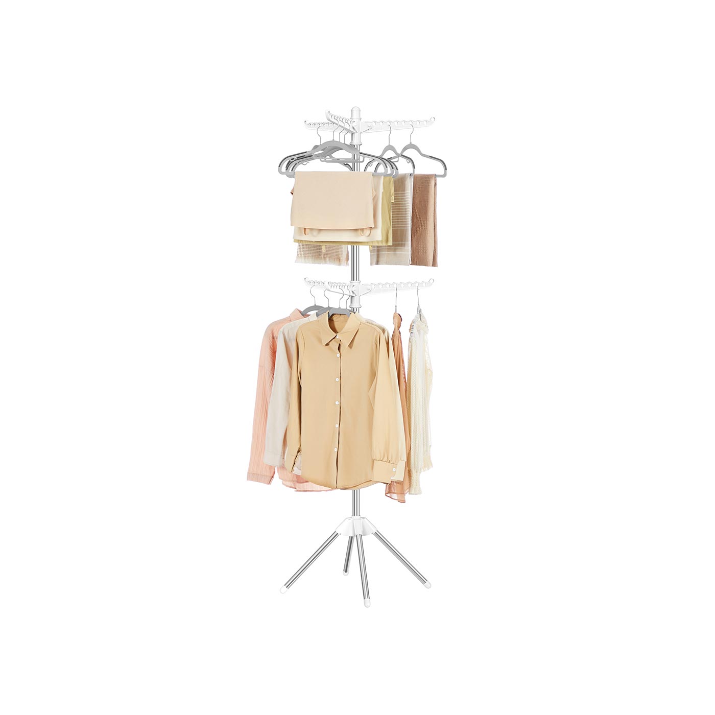 Clothes Airer – Stainless Steel – White and Silver – 6 Rotatable Arms, Space-Saving Design