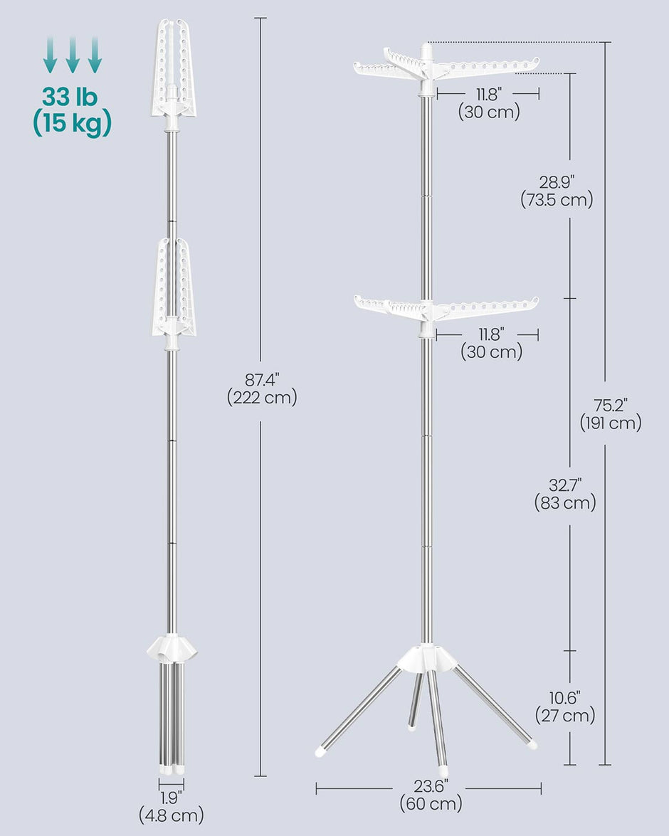 Clothes Airer – Stainless Steel – White and Silver – 6 Rotatable Arms, Space-Saving Design