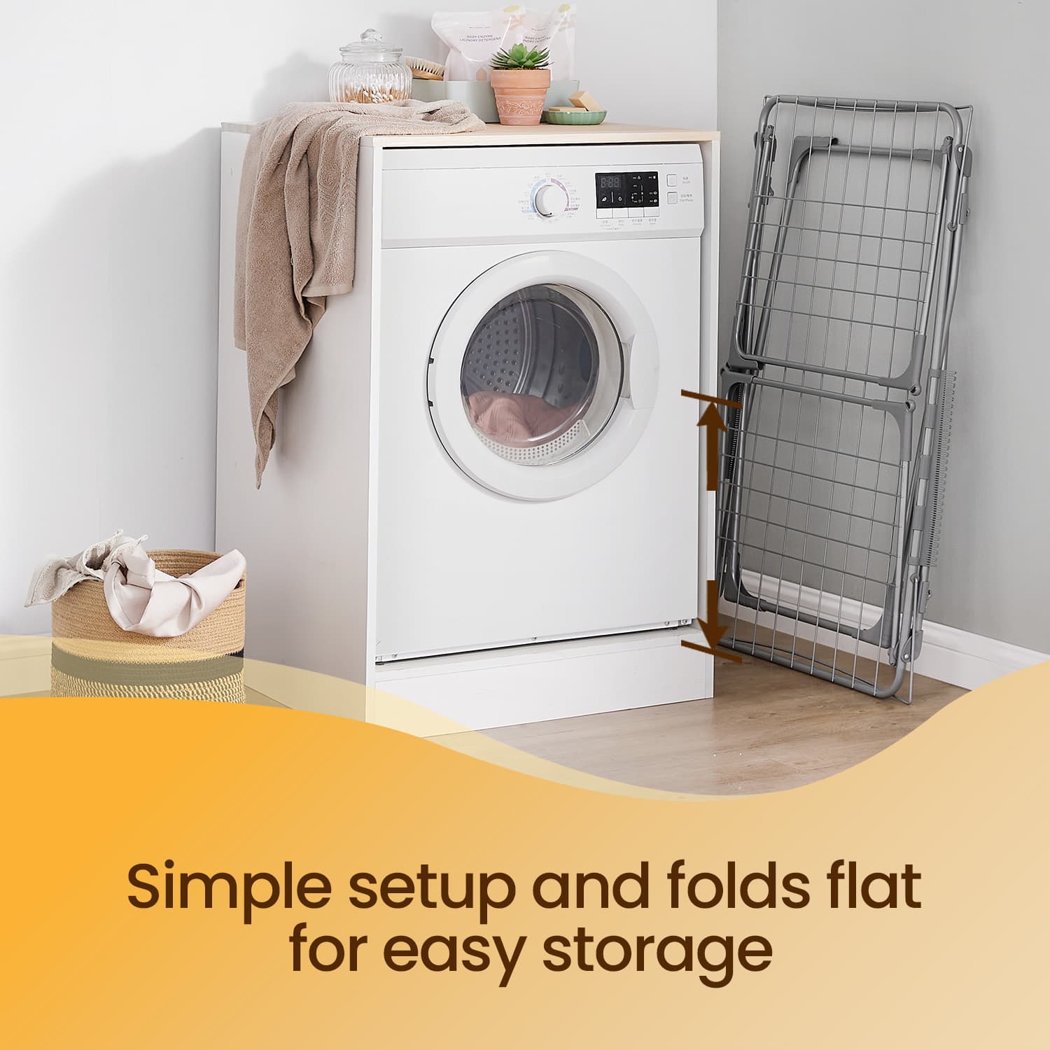 Clothes Drying Rack – Metal – Gray – Foldable with Gullwings and Sock Clips