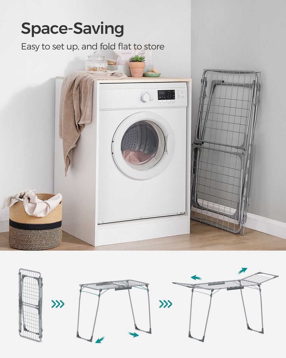 Winged Clothes Airer – Metal – Space-Saving – Includes Sock Clips