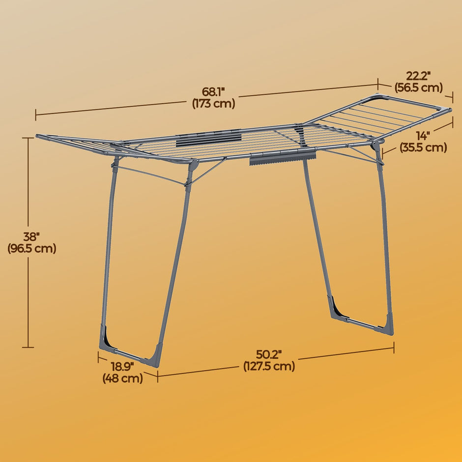 Clothes Drying Rack – Metal – Gray – Foldable with Gullwings and Sock Clips