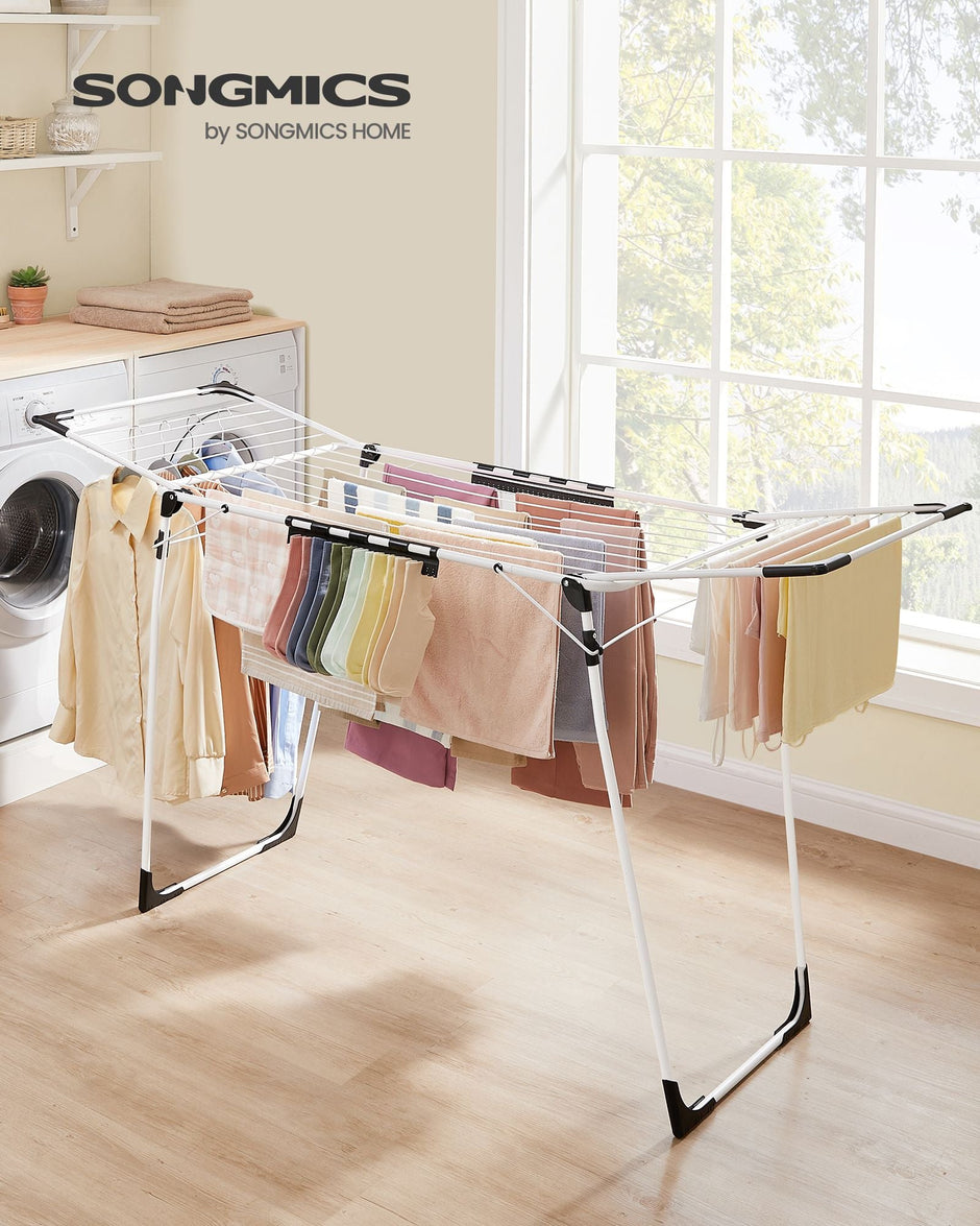 Winged Clothes Drying Rack – Metal – Silver – Space-Saving Design with Sock Clips