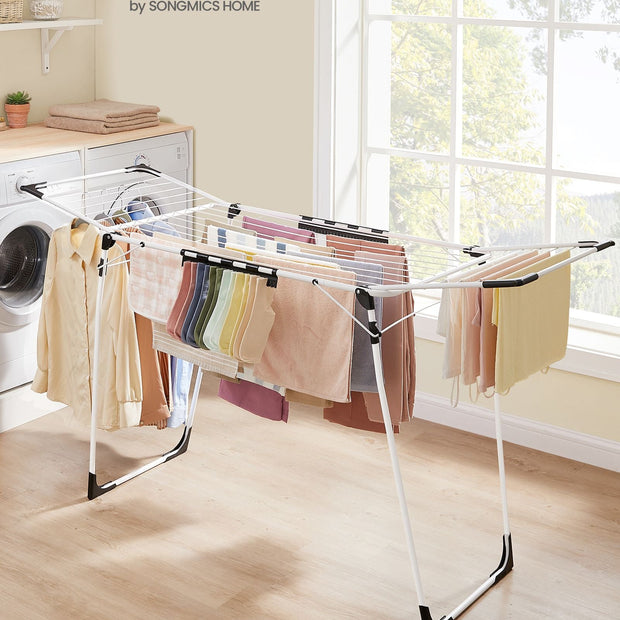 Winged Clothes Drying Rack – Metal – Silver – Space-Saving Design with Sock Clips