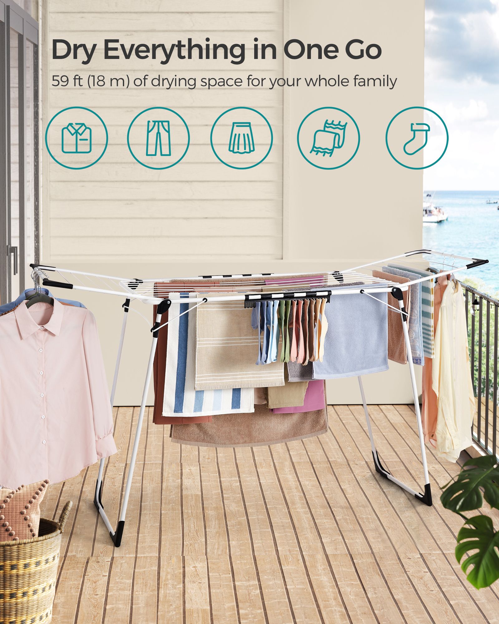 Winged Clothes Drying Rack – Metal – Silver – Space-Saving Design with Sock Clips