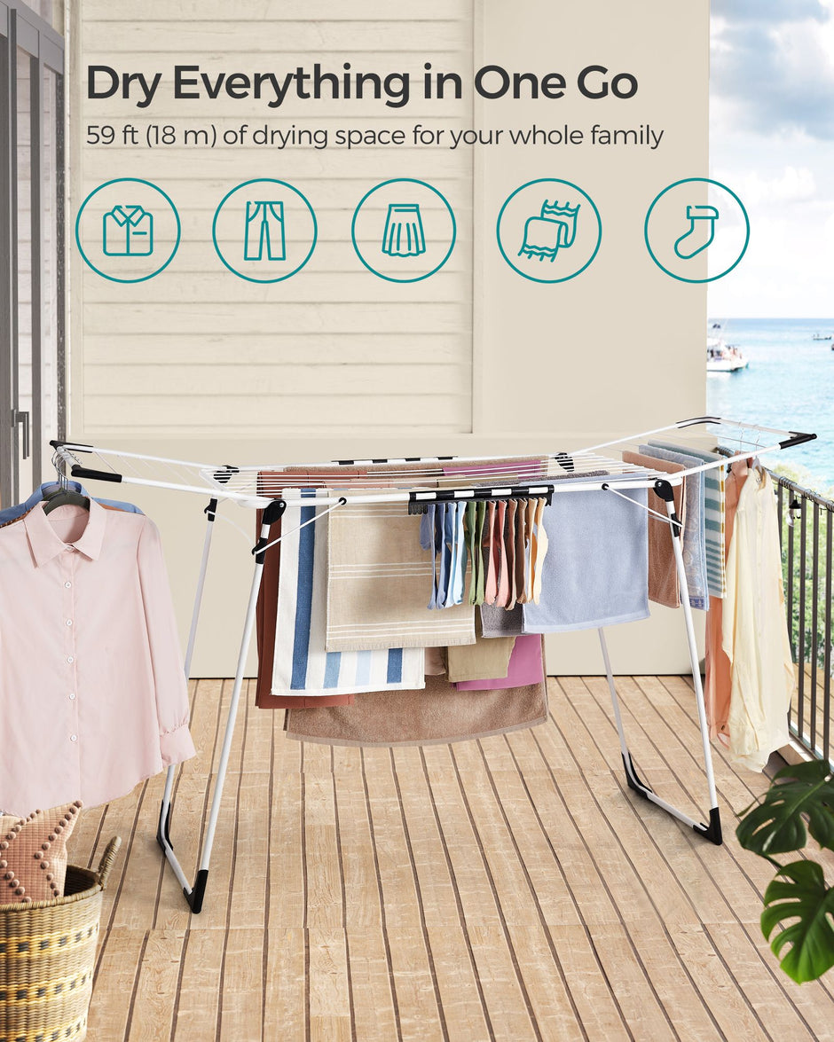 Winged Clothes Drying Rack – Metal – Silver – Space-Saving Design with Sock Clips