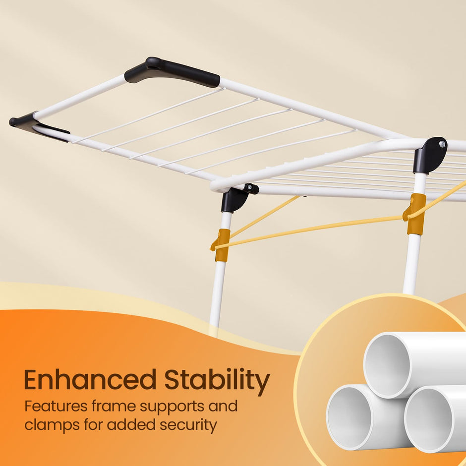 Clothes Drying Rack – Metal – Gray – Foldable with Gullwings and Sock Clips