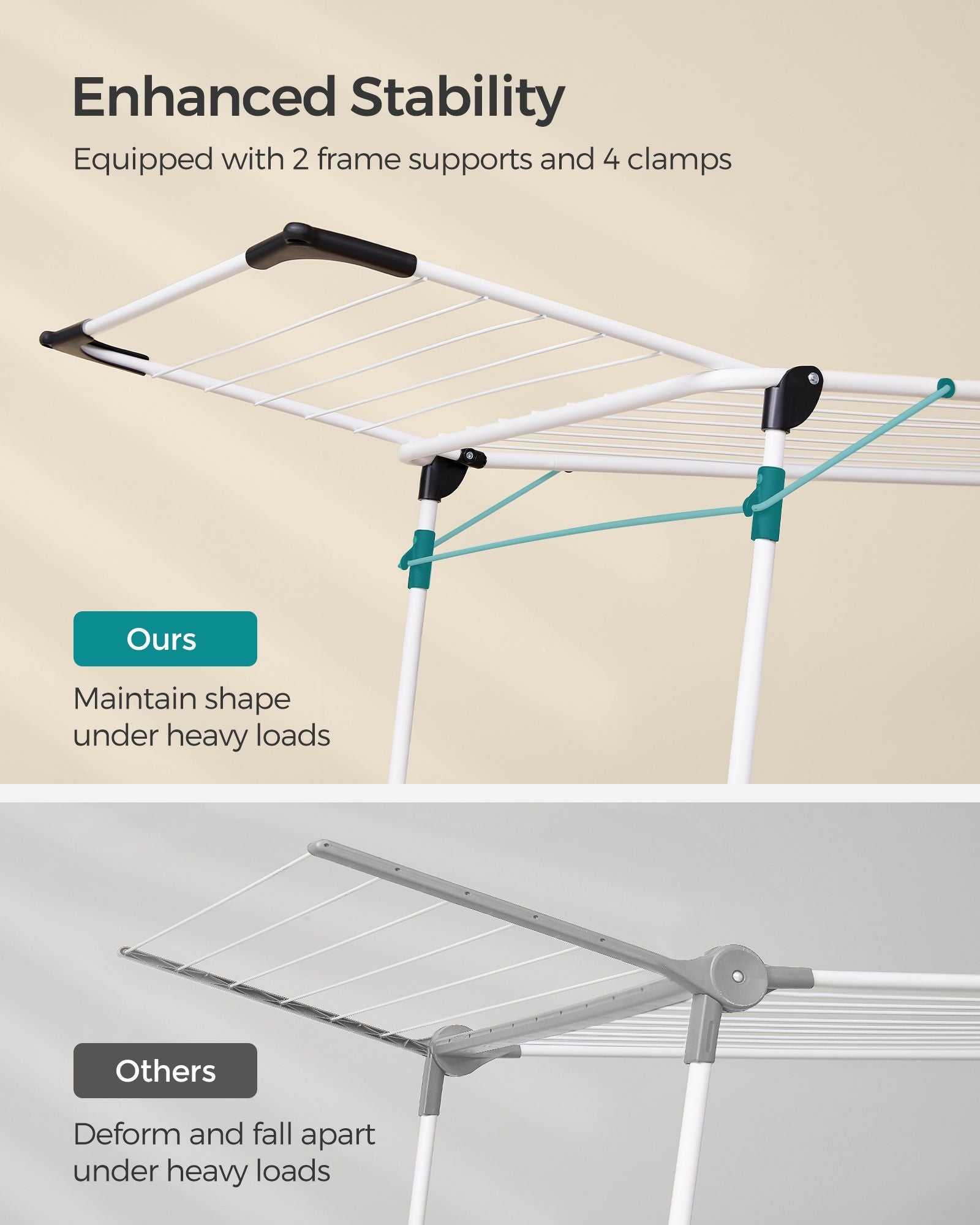 Winged Clothes Drying Rack – Metal – Silver – Space-Saving Design with Sock Clips
