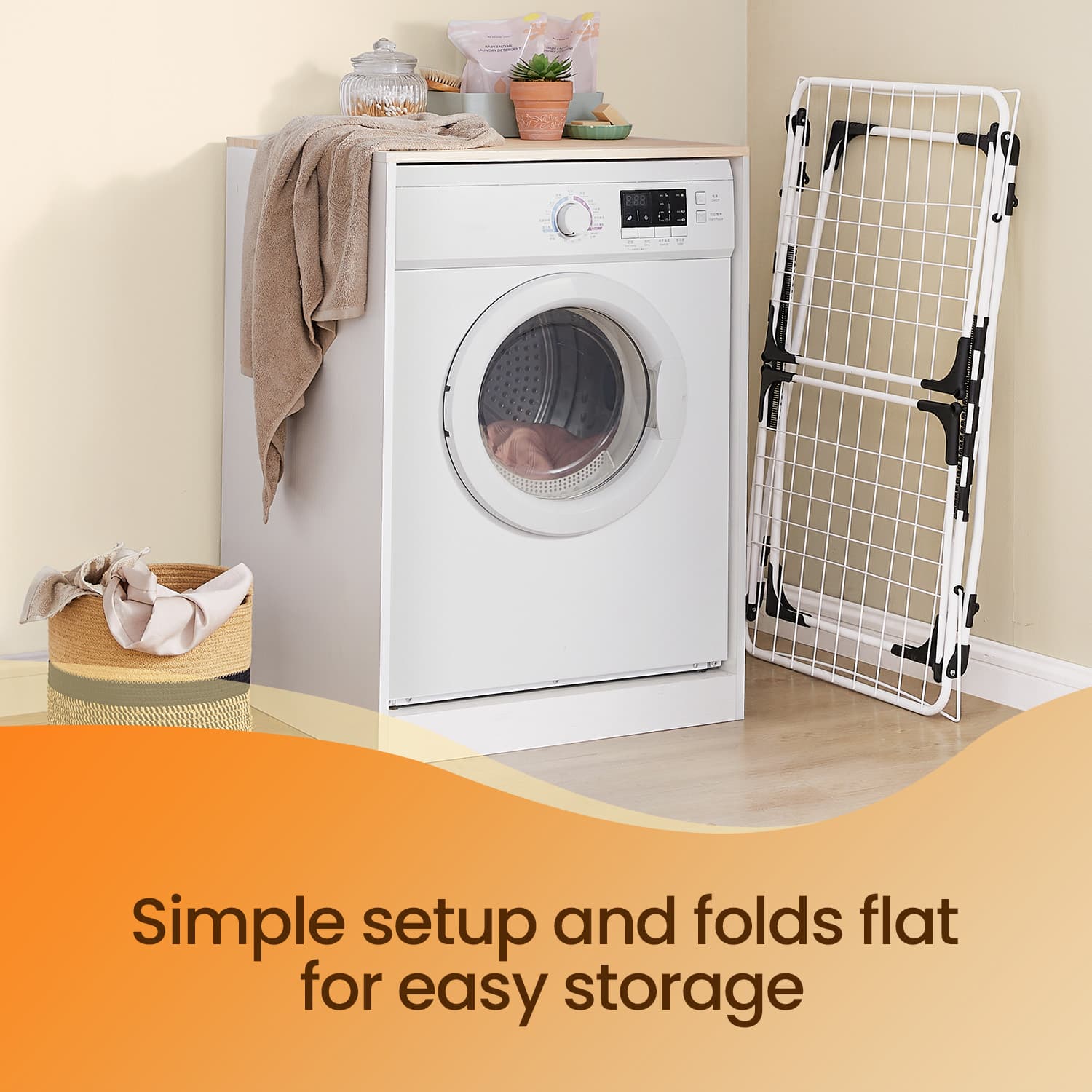 Clothes Drying Rack – Metal – Gray – Foldable with Gullwings and Sock Clips