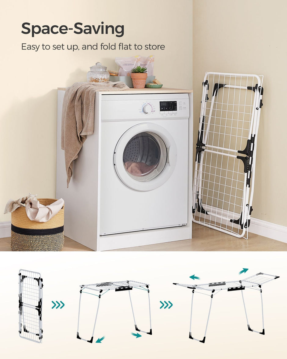Winged Clothes Drying Rack – Metal – Silver – Space-Saving Design with Sock Clips