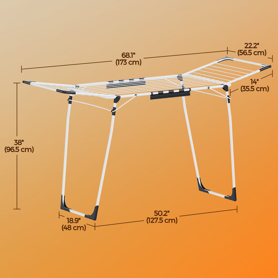Clothes Drying Rack – Metal – Gray – Foldable with Gullwings and Sock Clips