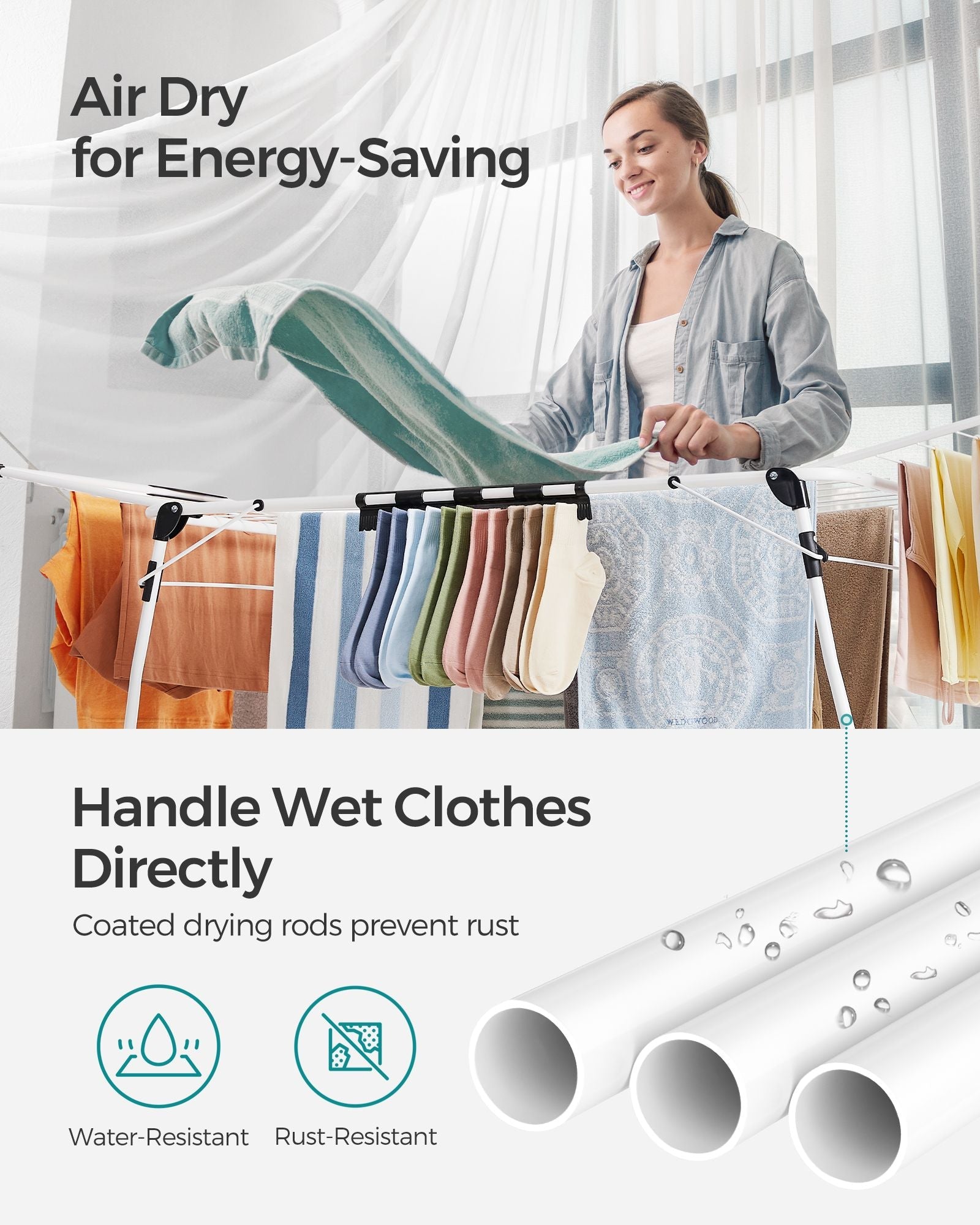 Winged Clothes Drying Rack – Metal – Silver – Space-Saving Design with Sock Clips