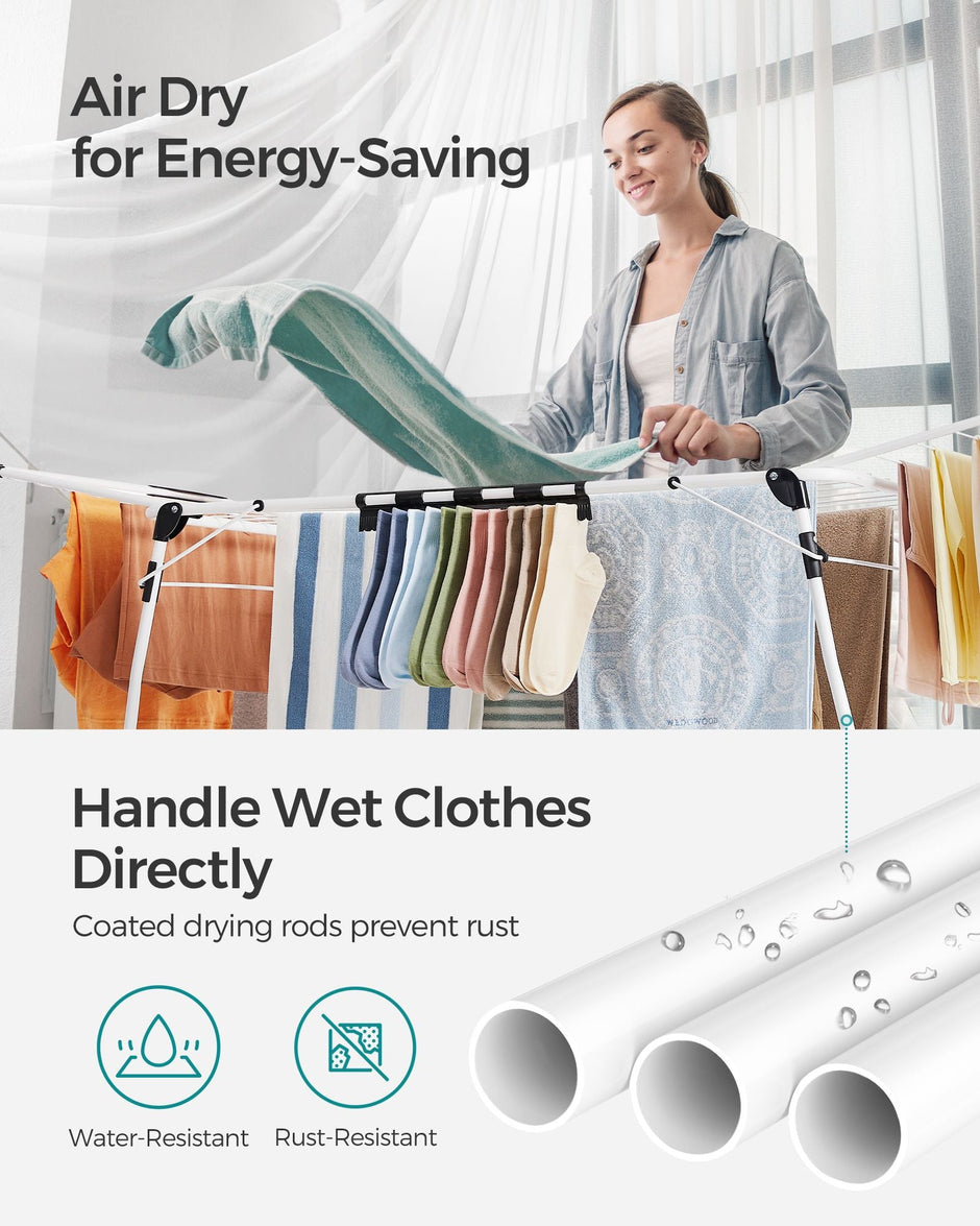 Winged Clothes Drying Rack – Metal – Silver – Space-Saving Design with Sock Clips