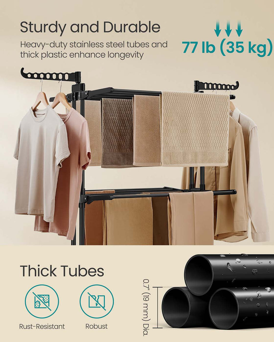 Large Clothes Airer – Stainless Steel – Ink Black – 4-Tier, Foldable Design, Indoor Outdoor Use
