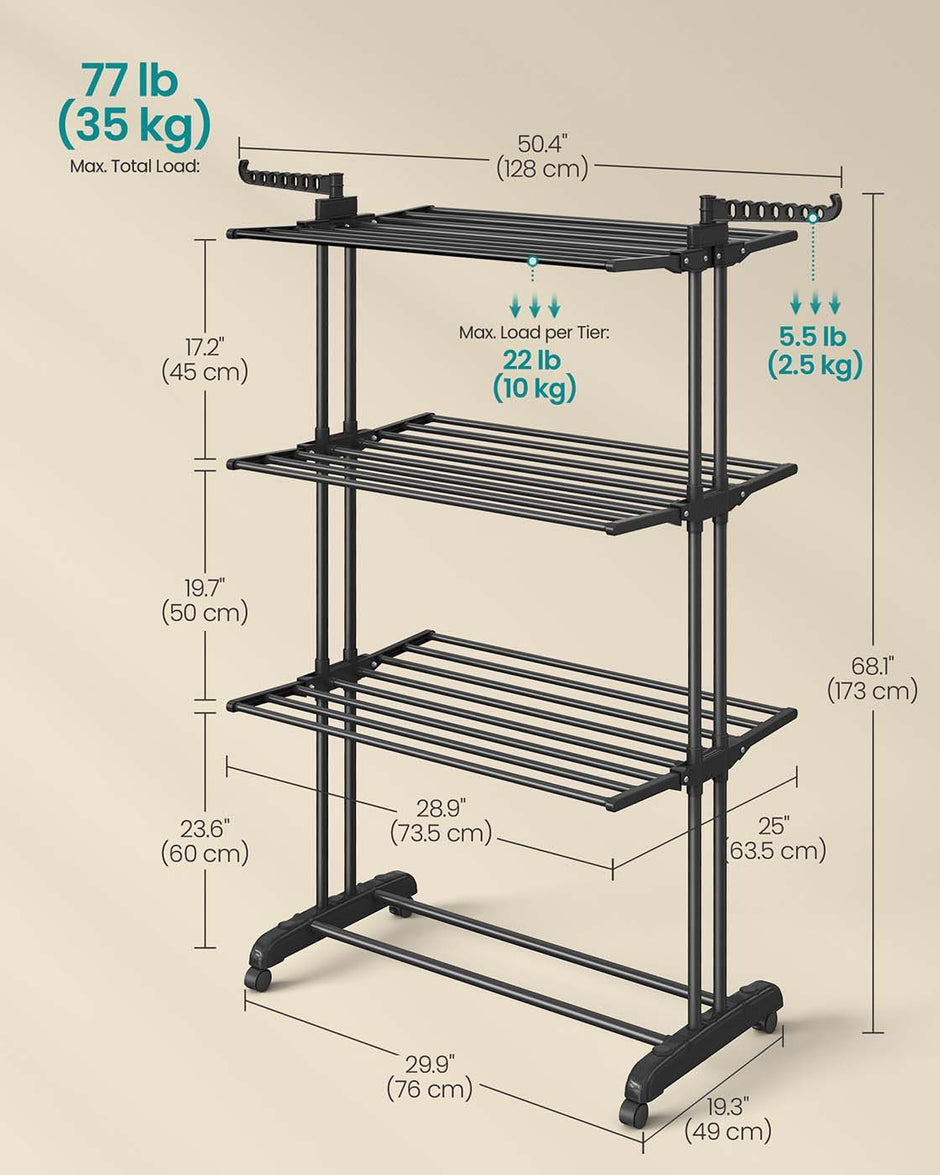 Large Clothes Airer – Stainless Steel – Ink Black – 4-Tier, Foldable Design, Indoor Outdoor Use
