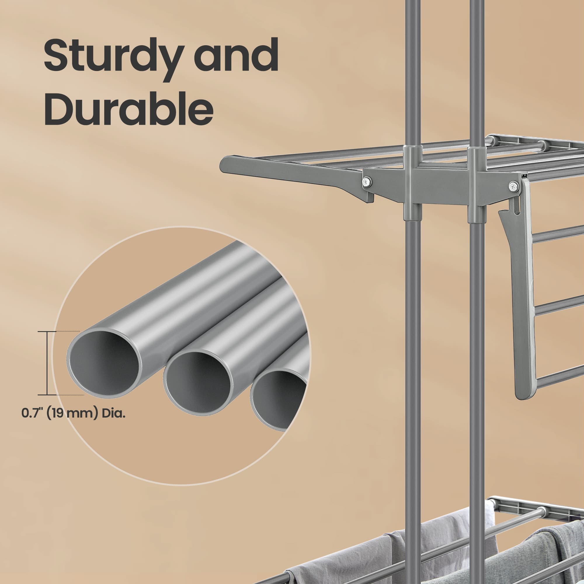 Folding Laundry Drying Rack – Stainless Steel – Grey – 4-Tier with Foldable Wings for Indoor and Outdoor Use