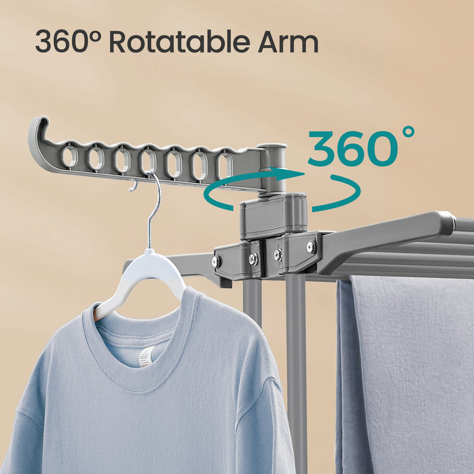 Folding Laundry Drying Rack – Stainless Steel – Grey – 4-Tier with Foldable Wings for Indoor and Outdoor Use