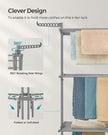 4-Tier Clothes Airer – Stainless Steel – Grey – Foldable and Moveable with Folding Wings