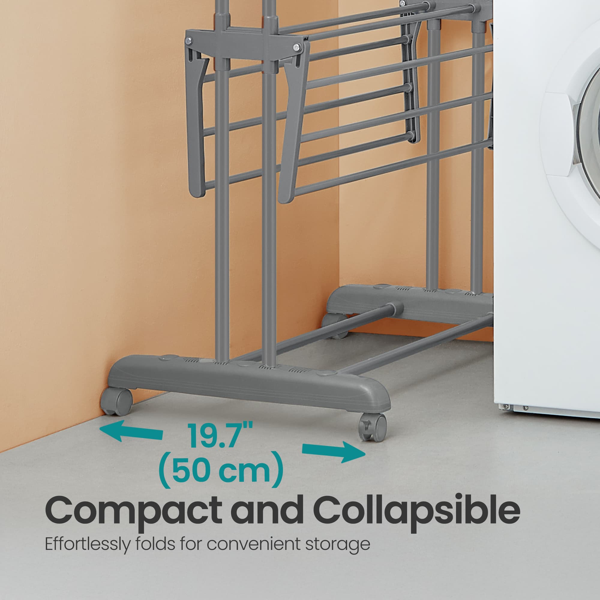 Folding Laundry Drying Rack – Stainless Steel – Grey – 4-Tier with Foldable Wings for Indoor and Outdoor Use