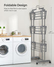 4-Tier Clothes Airer – Stainless Steel – Grey – Foldable and Moveable with Folding Wings
