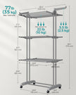 4-Tier Clothes Airer – Stainless Steel – Grey – Foldable and Moveable with Folding Wings