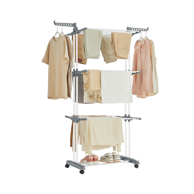 4-Tier Clothes Drying Rack – Stainless Steel – Grey – Foldable and Moveable Design