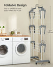 4-Tier Clothes Drying Rack – Stainless Steel – Grey – Foldable and Moveable Design
