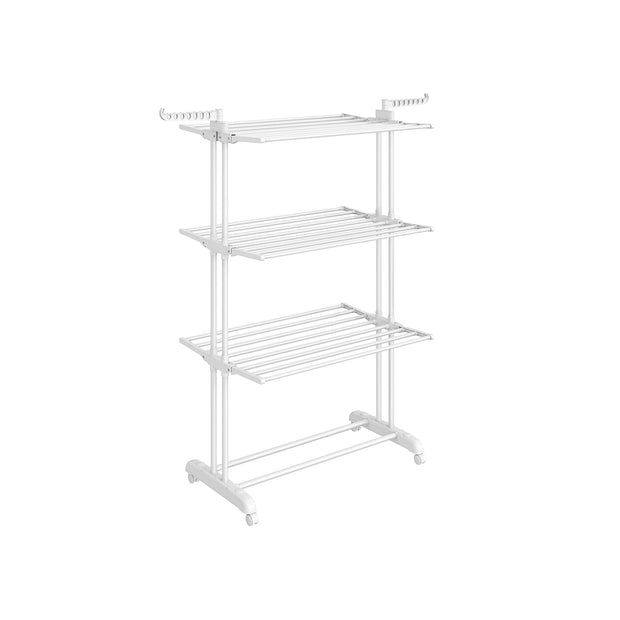 4-Tier Clothes Airer – Stainless Steel – Grey – Foldable and Moveable with Folding Wings
