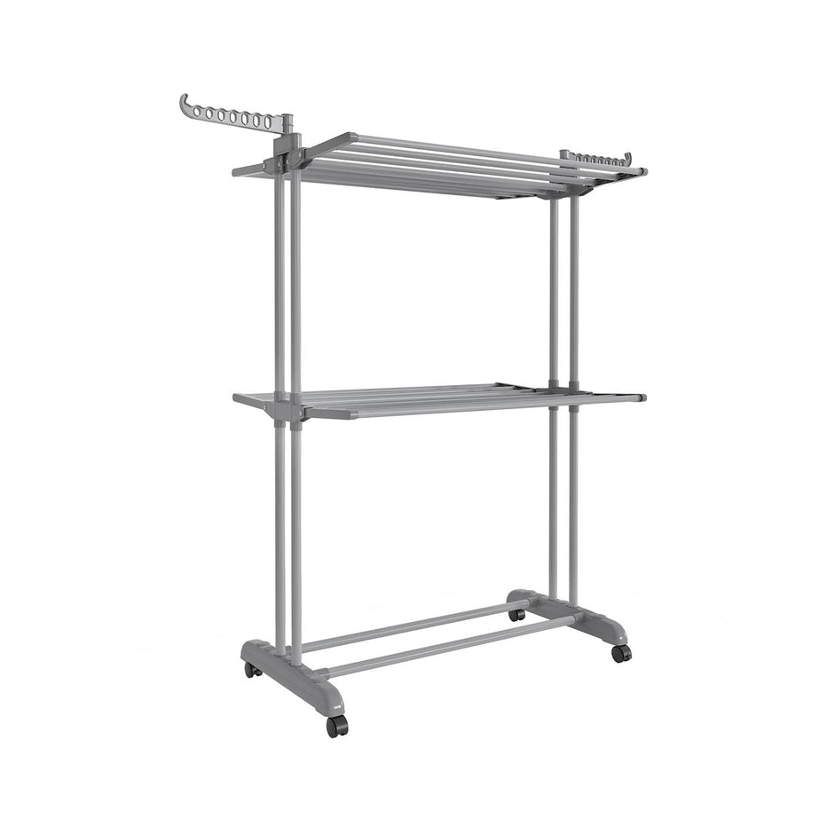 Large Clothes Drying Rack – Stainless Steel – Dove Grey – Foldable and Moveable with 4 Tiers