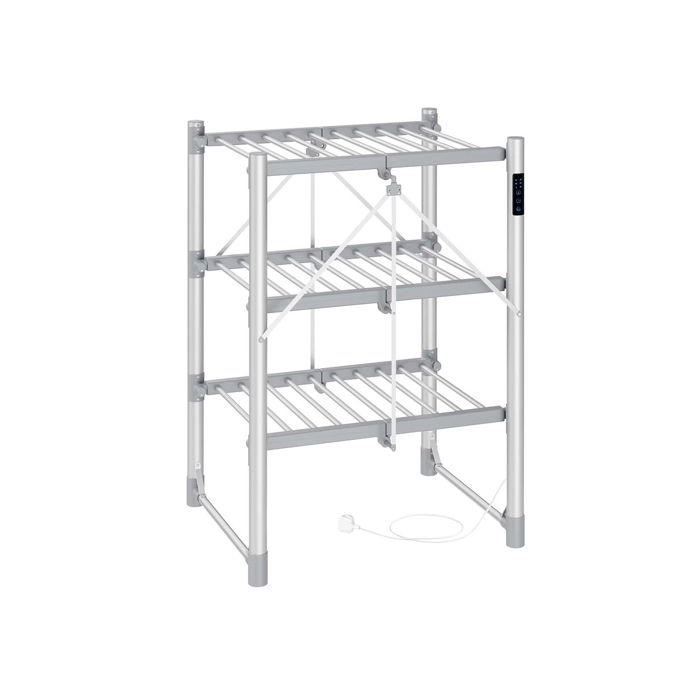Heated Clothes Airer – Aluminium Alloy – Silver – Foldable with Fabric Cover and Control Panel