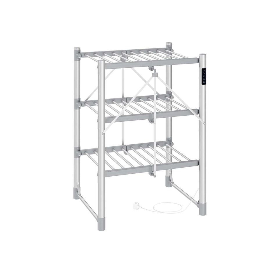 Heated Clothes Airer – Aluminium Alloy – Silver – Foldable with Fabric Cover and Control Panel