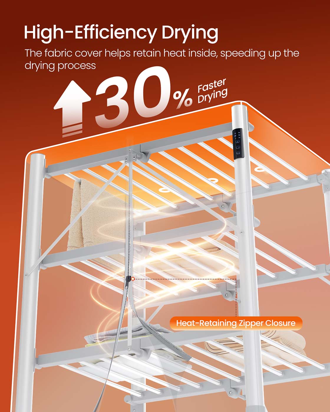 Heated Clothes Airer – Aluminium Alloy – Silver – Foldable with Fabric Cover and Control Panel