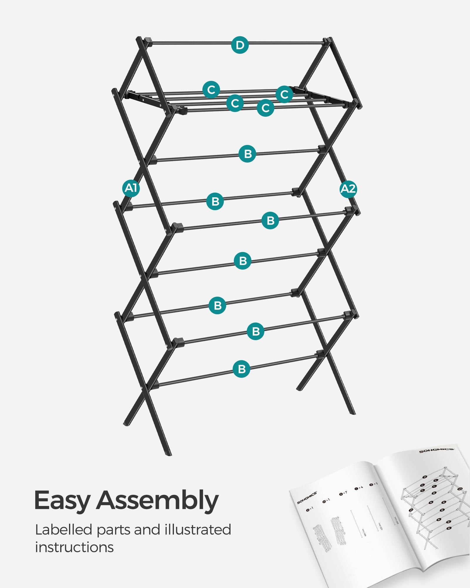 Foldable Clothes Airer – Steel – White – Compact Design for Indoor and Outdoor Use