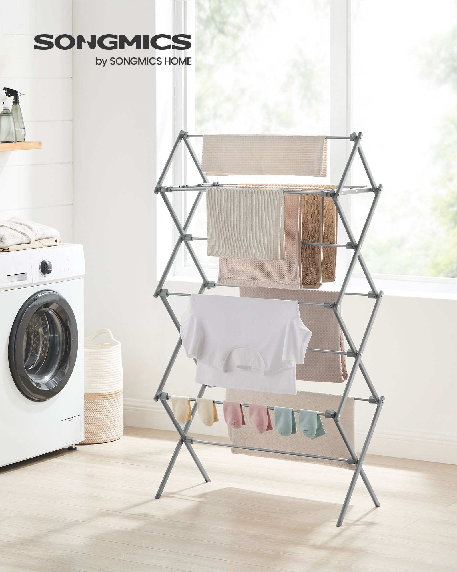Foldable Clothes Airer – Steel – Dove Grey – Compact and Easy Assembly for Indoor/Outdoor Use