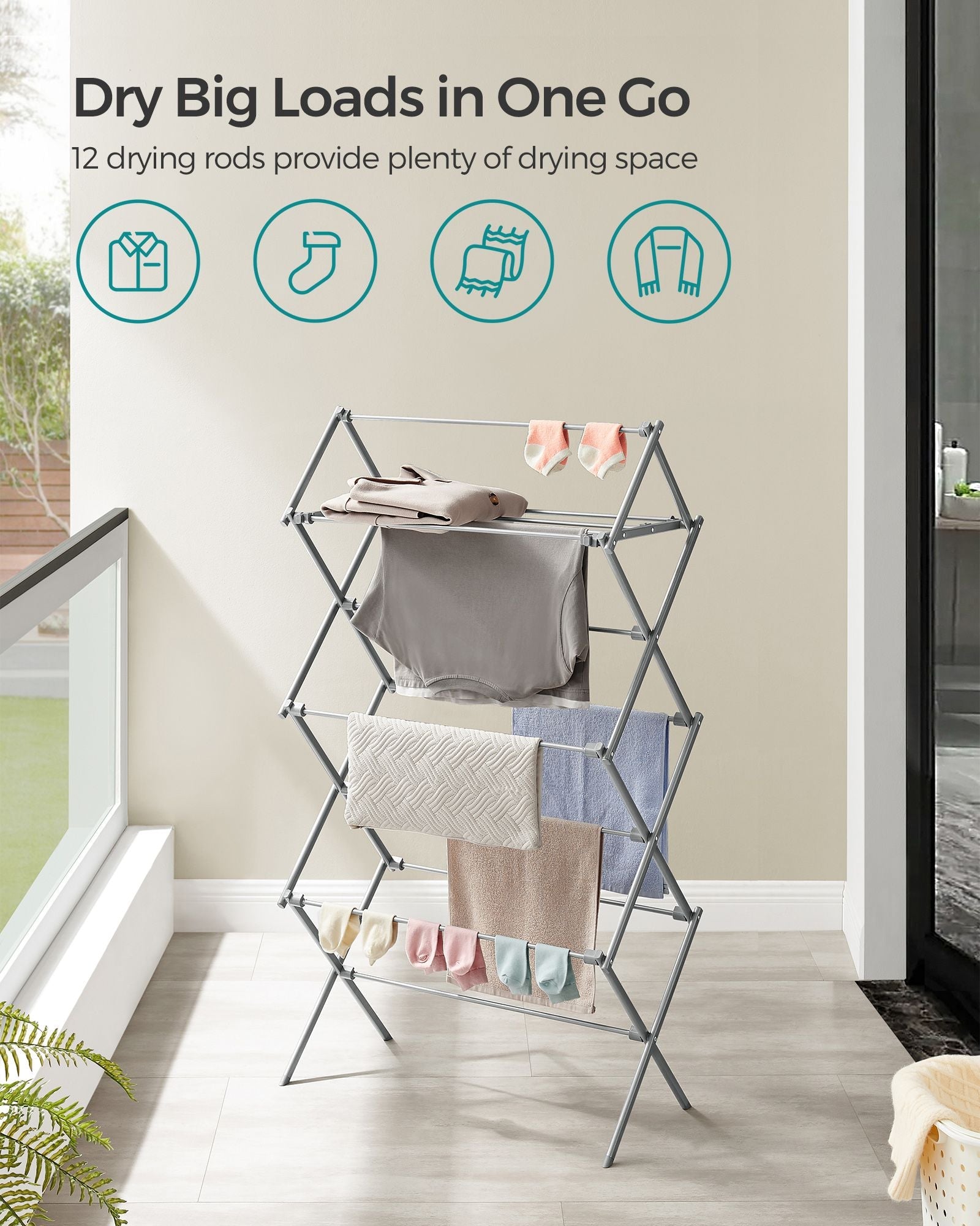 Foldable Clothes Airer – Steel – Dove Grey – Compact and Easy Assembly for Indoor/Outdoor Use