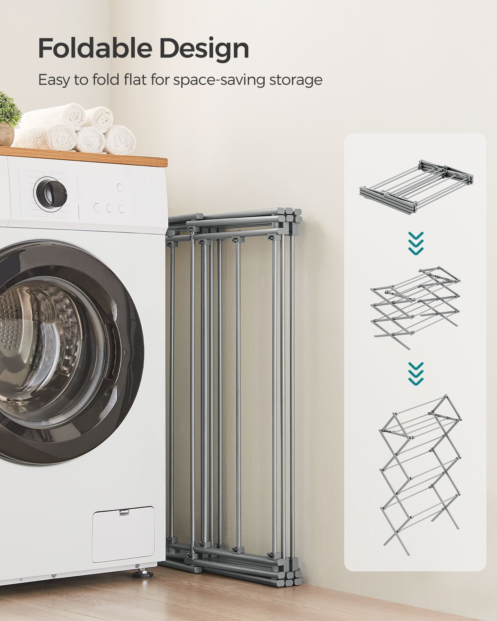 Foldable Clothes Airer – Steel – Dove Grey – Compact and Easy Assembly for Indoor/Outdoor Use