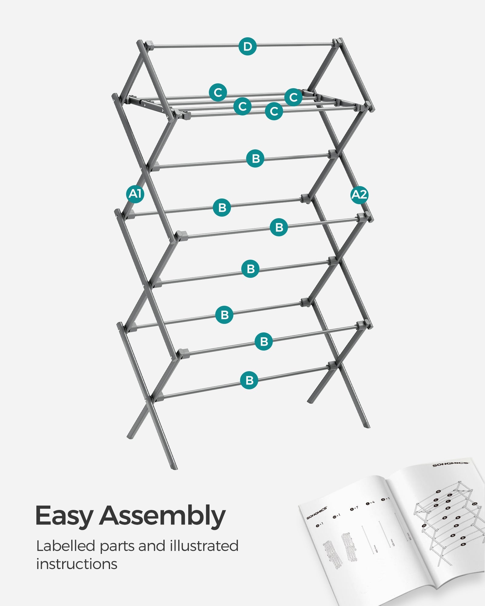 Foldable Clothes Airer – Steel – Dove Grey – Compact and Easy Assembly for Indoor/Outdoor Use