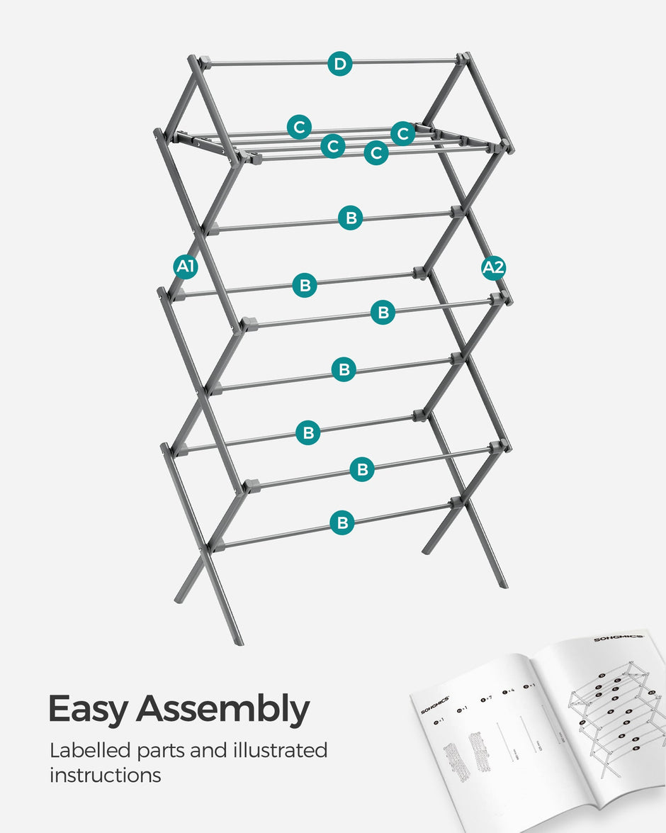 Foldable Clothes Airer – Steel – Dove Grey – Compact and Easy Assembly for Indoor/Outdoor Use