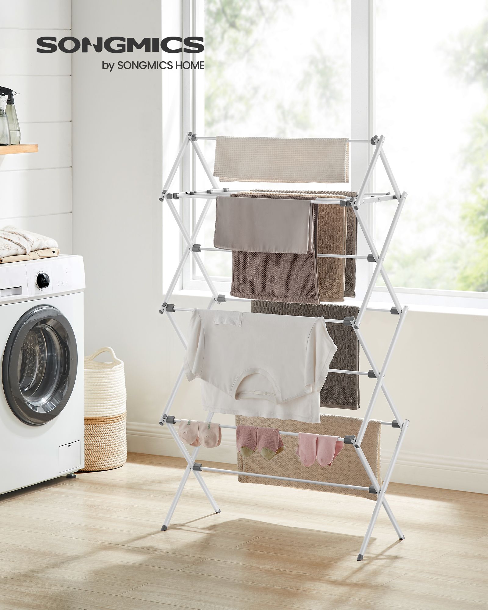 Foldable Clothes Airer – Steel – White – Compact Design for Indoor and Outdoor Use