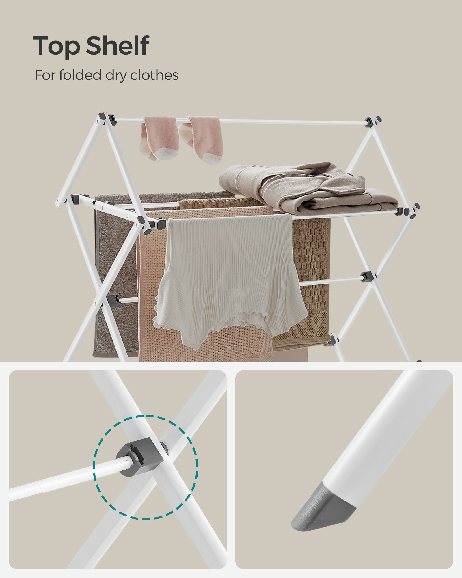 Foldable Clothes Airer – Steel – White – Compact Design for Indoor and Outdoor Use