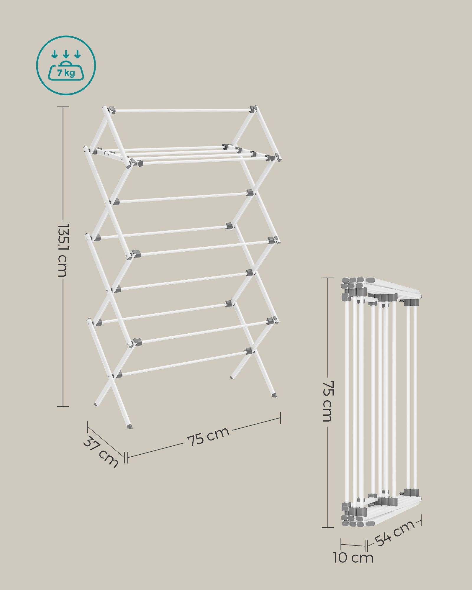 Foldable Clothes Airer – Steel – White – Compact Design for Indoor and Outdoor Use