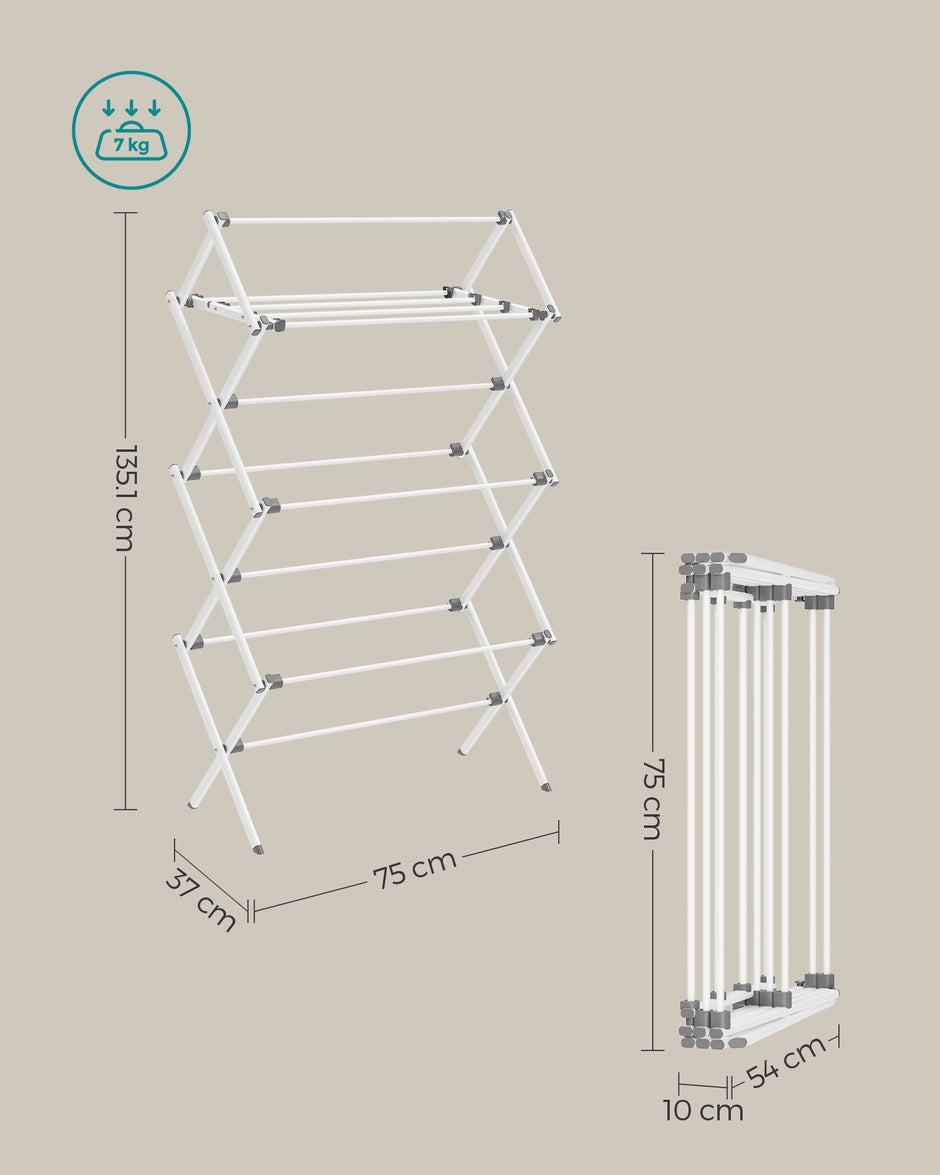Foldable Clothes Airer – Steel – White – Compact Design for Indoor and Outdoor Use