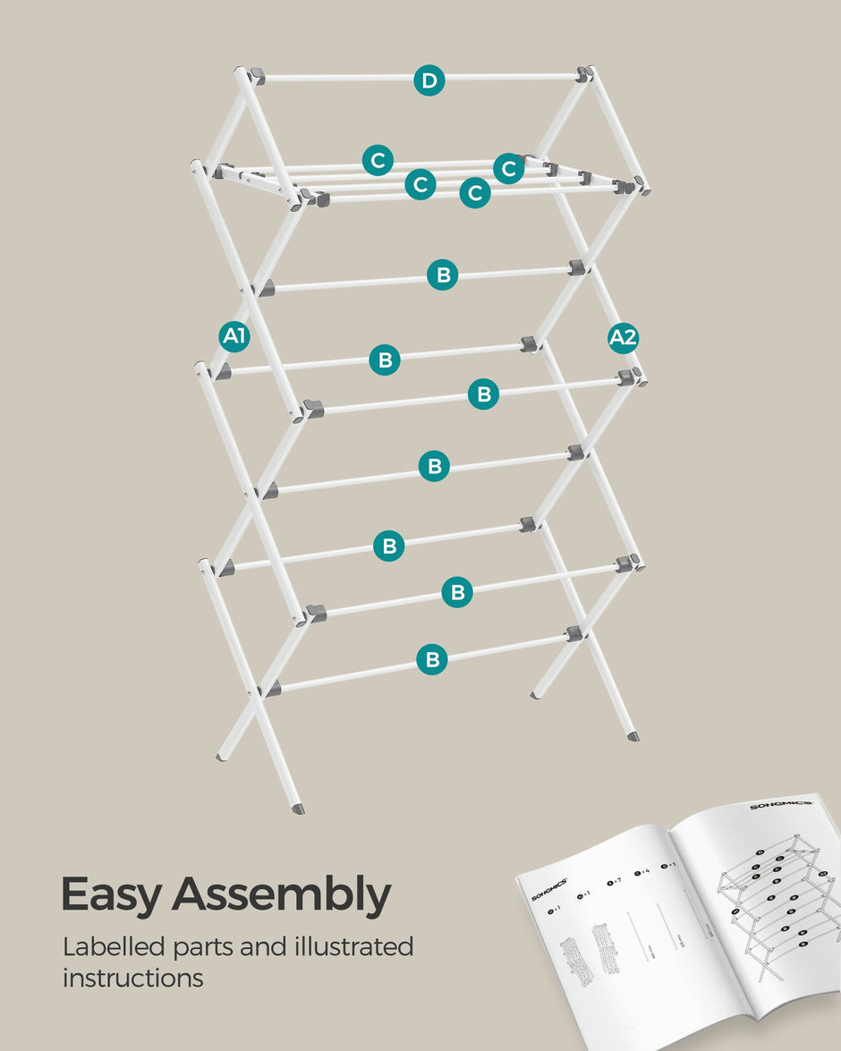 Foldable Clothes Airer – Steel – White – Compact Design for Indoor and Outdoor Use