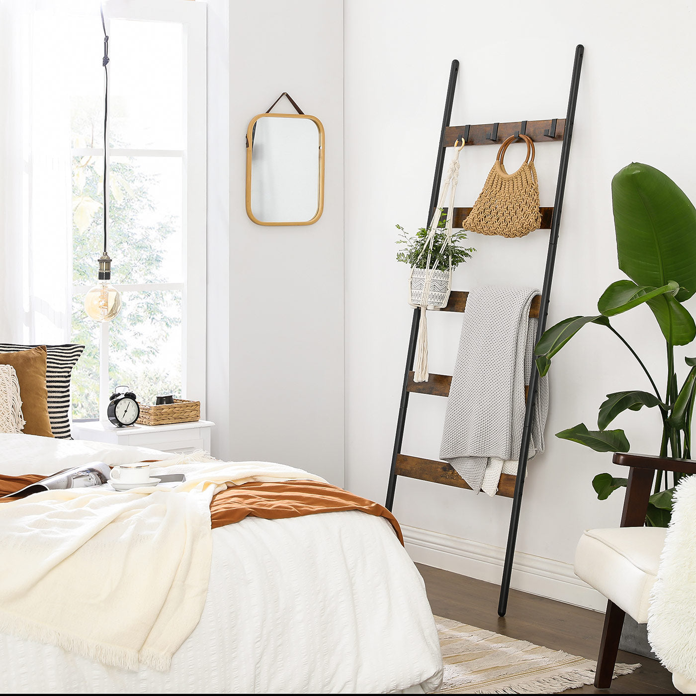5-Tier Ladder Shelf – Steel – Rustic Brown and Black – Industrial Style