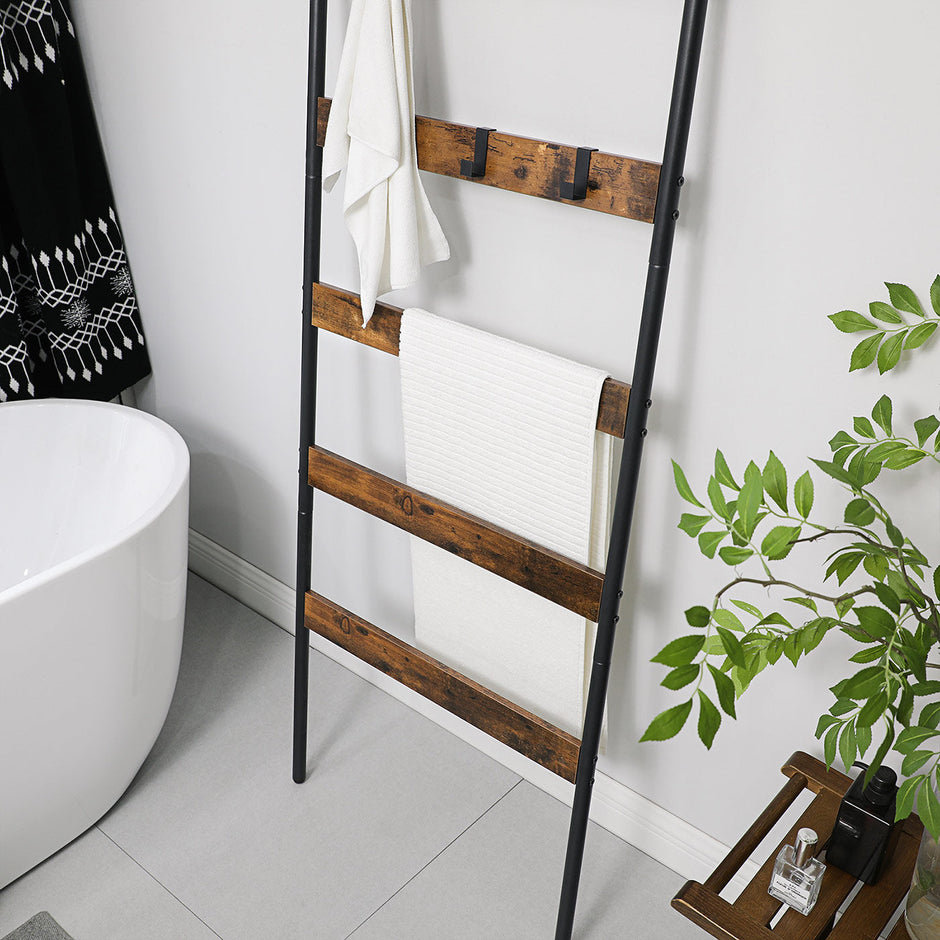5-Tier Ladder Shelf – Steel – Rustic Brown and Black – Industrial Style