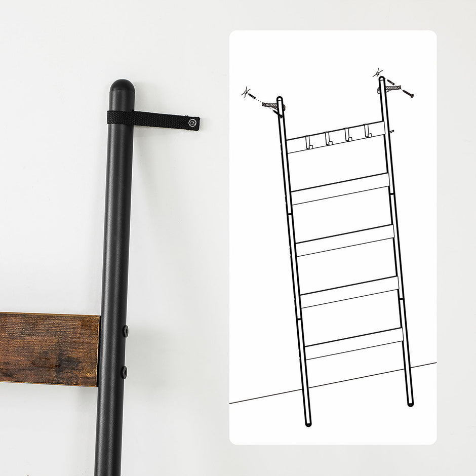 5-Tier Ladder Shelf – Steel – Rustic Brown and Black – Industrial Style