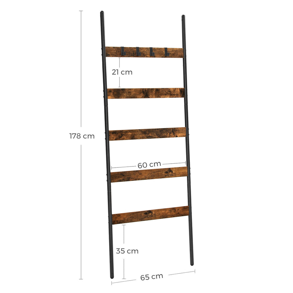 5-Tier Ladder Shelf – Steel – Rustic Brown and Black – Industrial Style
