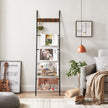 Blanket Ladder – Metal and Wood – Rustic Brown and Black – 5-Tier with Hooks and Space-Saving Design