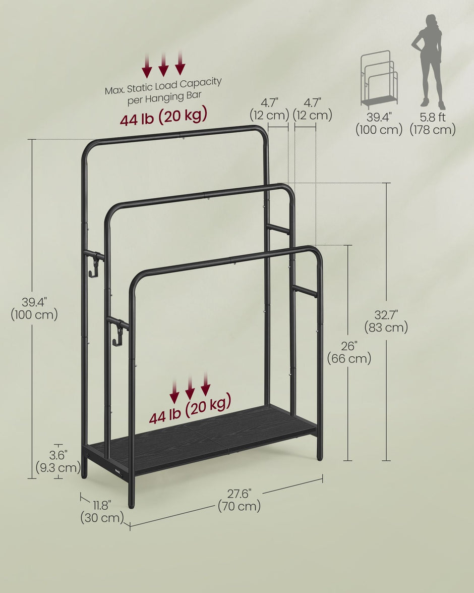 Freestanding Towel Rack – Metal – Ink Black and Ebony Black – 3-Bar with 2 Hooks